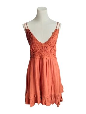 NWT Chelsea & Violet Lace Rust Orange Strappy Mini Babydoll Dress Size Large